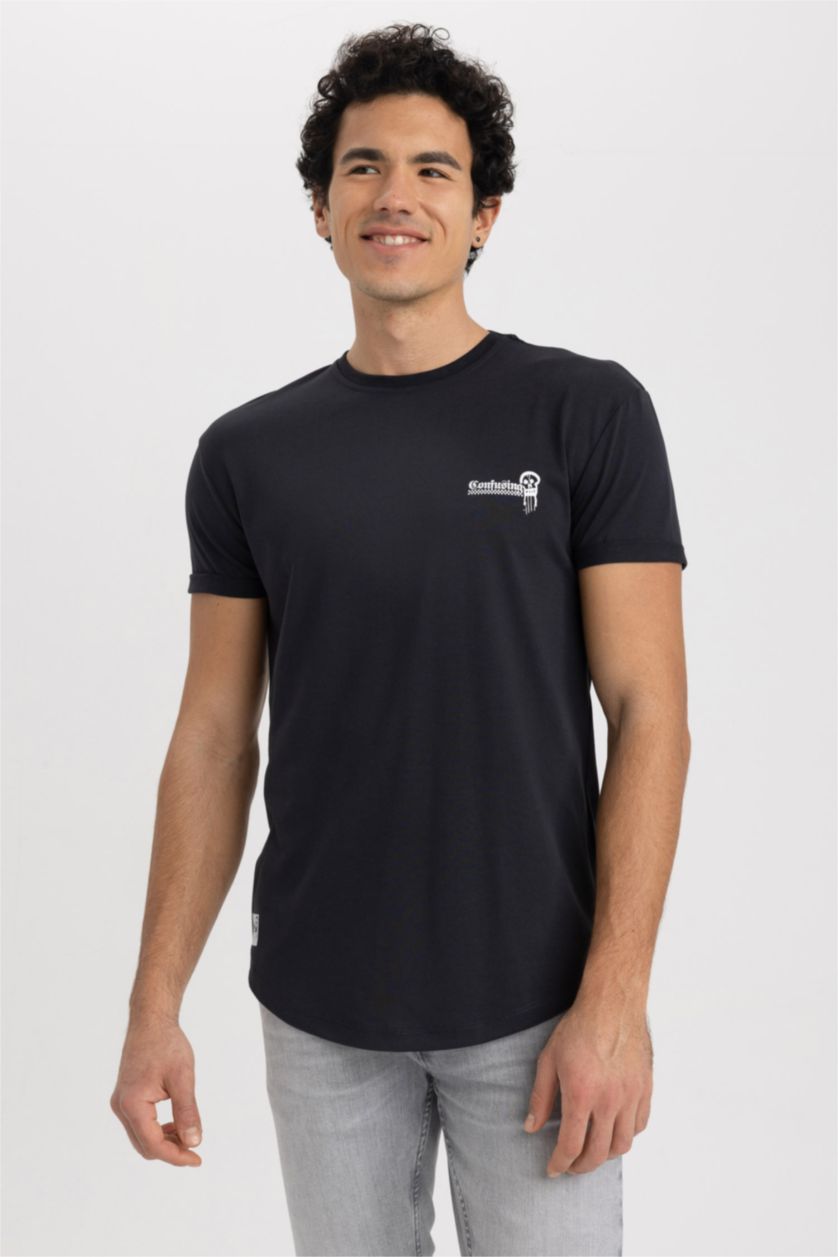 HOMME Anthracite Imprimé Col Ras Du Cou T-Shirt