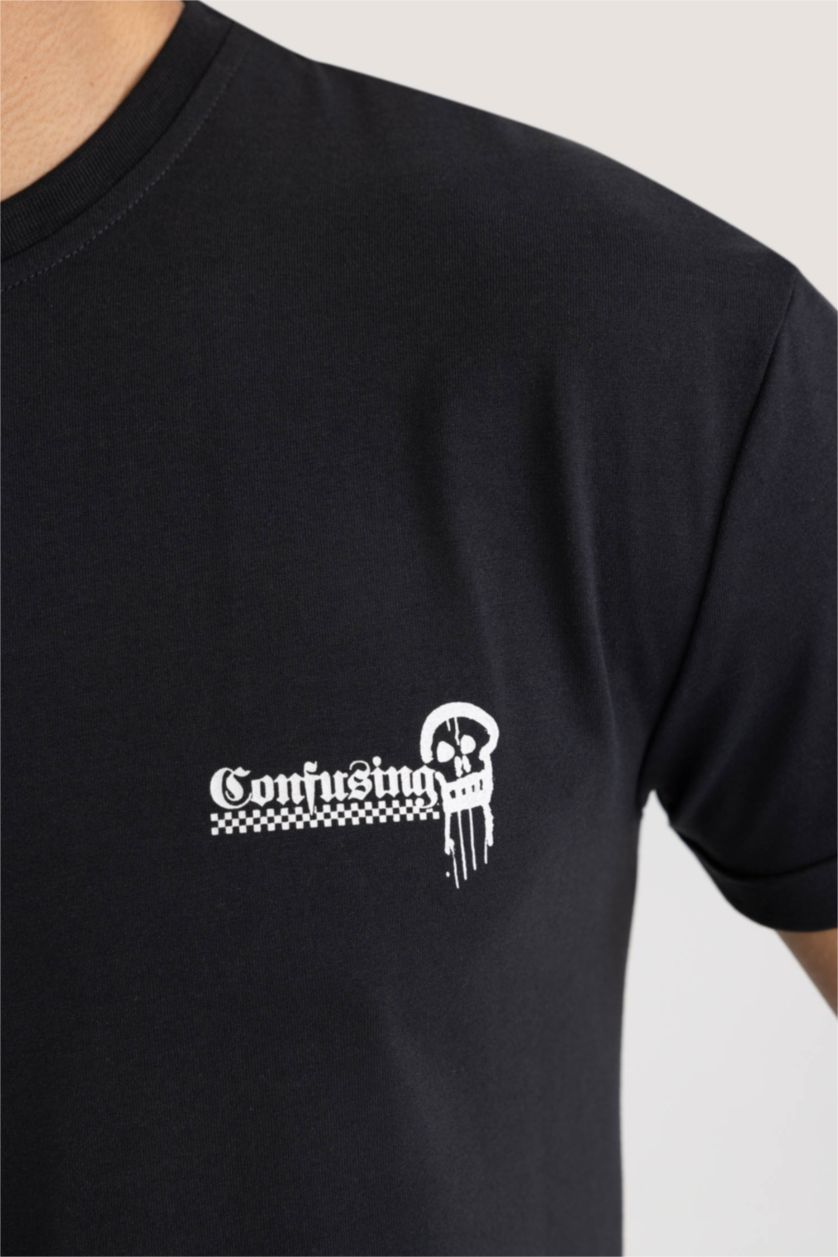 HOMME Anthracite Imprimé Col Ras Du Cou T-Shirt