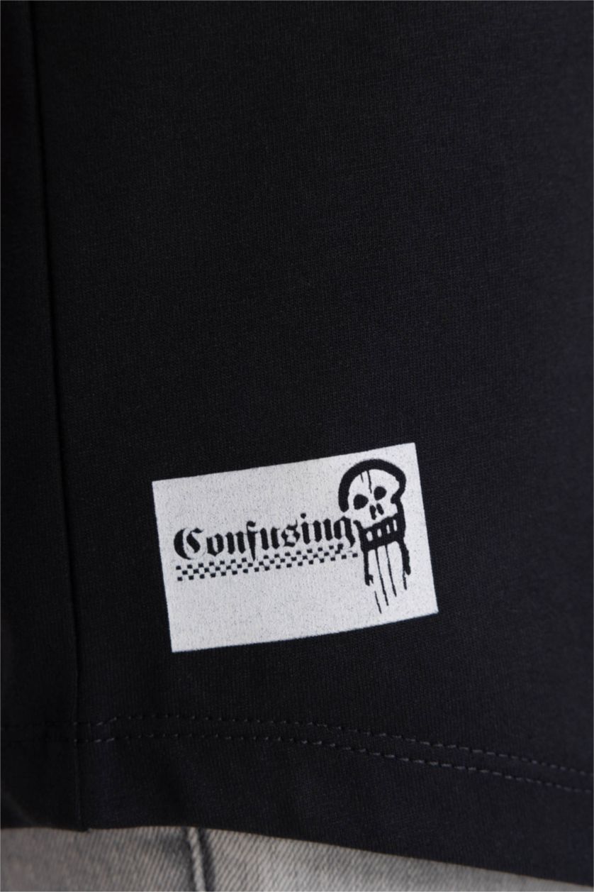 HOMME Anthracite Imprimé Col Ras Du Cou T-Shirt