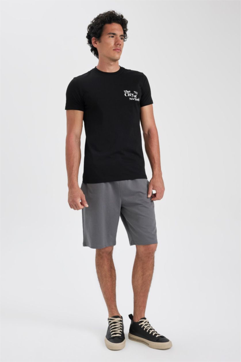 رجال أسود تيشيرت مطبوع سليم فيت ورقبة مستديرة