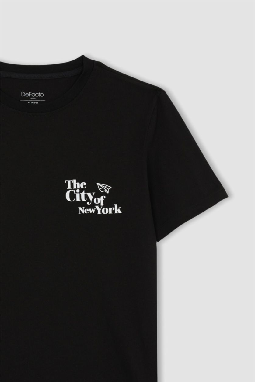 رجال أسود تيشيرت مطبوع سليم فيت ورقبة مستديرة