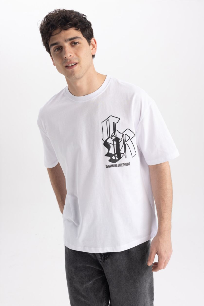 Мужчины Белый Футболка оверсайз c принтом из 100% хлопка