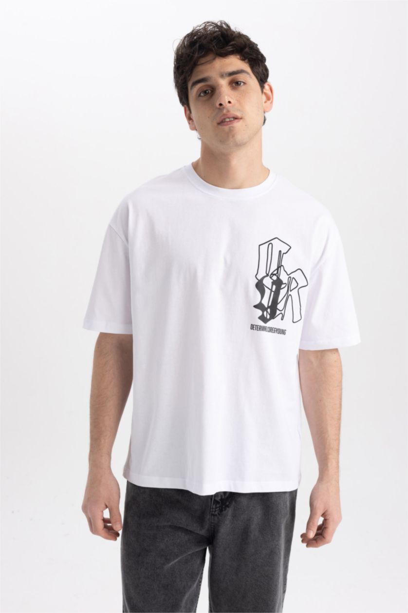 Мужчины Белый Футболка оверсайз c принтом из 100% хлопка