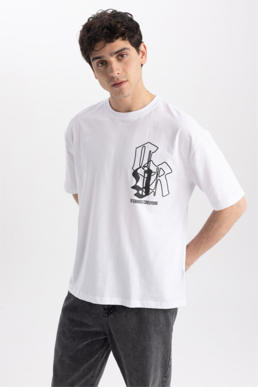 Мужчины Белый Футболка оверсайз c принтом из 100% хлопка