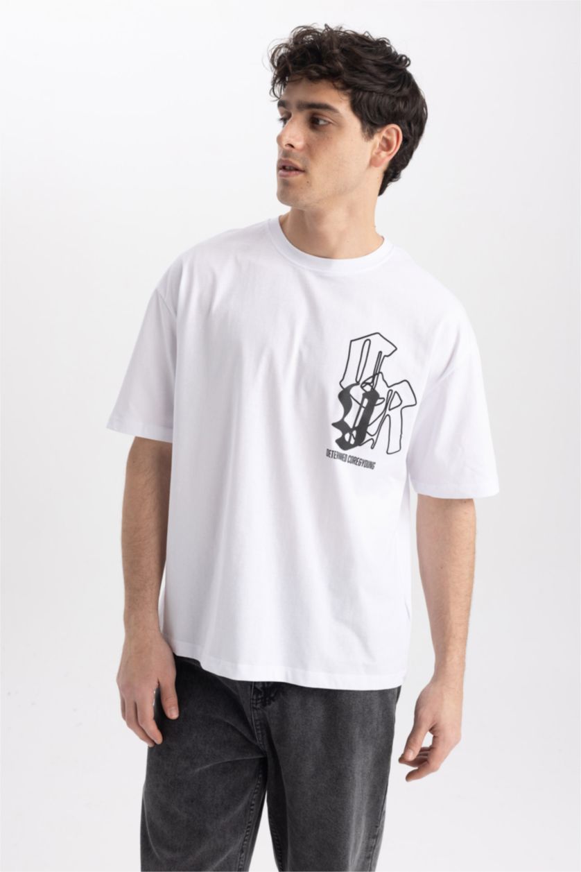Мужчины Белый Футболка оверсайз c принтом из 100% хлопка