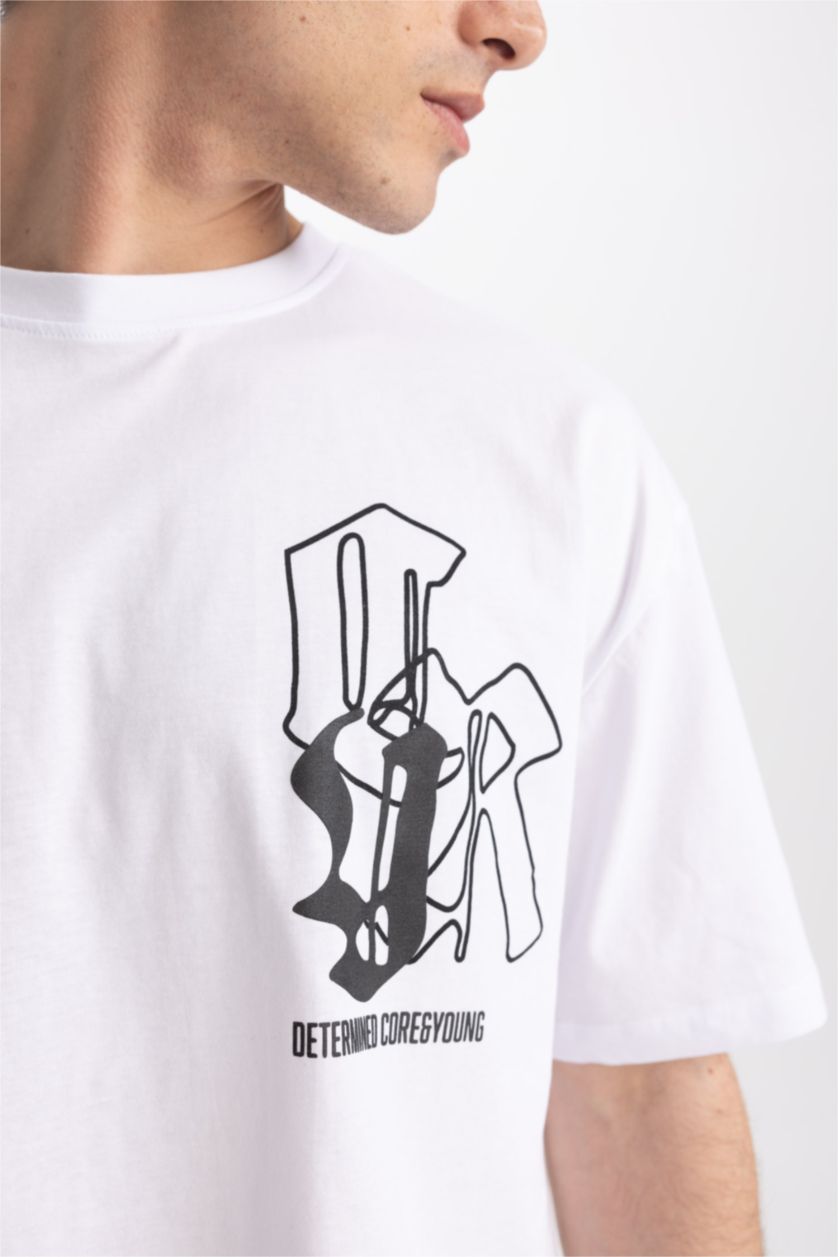 Мужчины Белый Футболка оверсайз c принтом из 100% хлопка