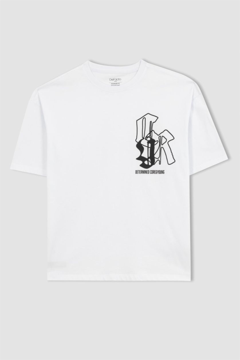 Мужчины Белый Футболка оверсайз c принтом из 100% хлопка