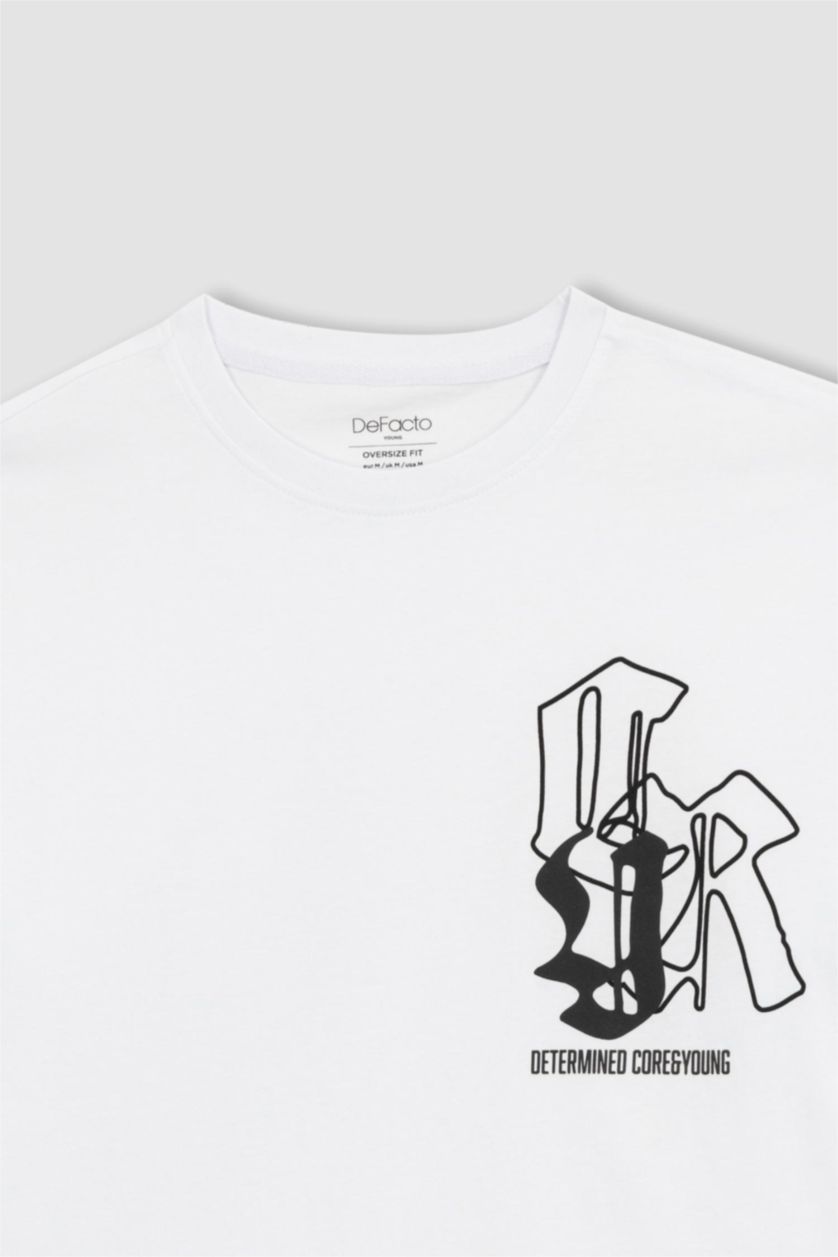 Мужчины Белый Футболка оверсайз c принтом из 100% хлопка