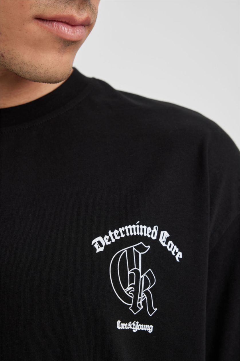 HOMME Noir T-Shirt Ample İmprimé À Col Rond