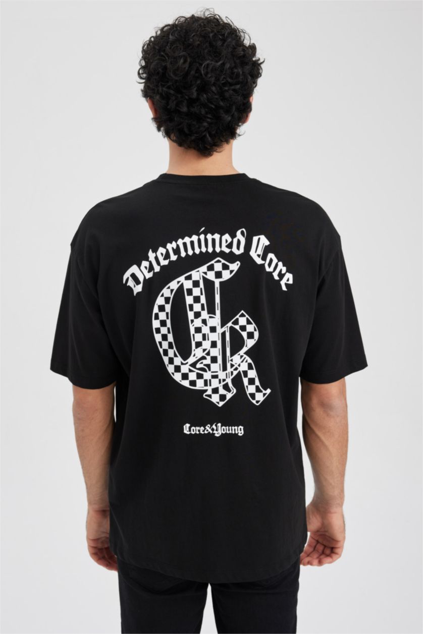 HOMME Noir T-Shirt Ample İmprimé À Col Rond