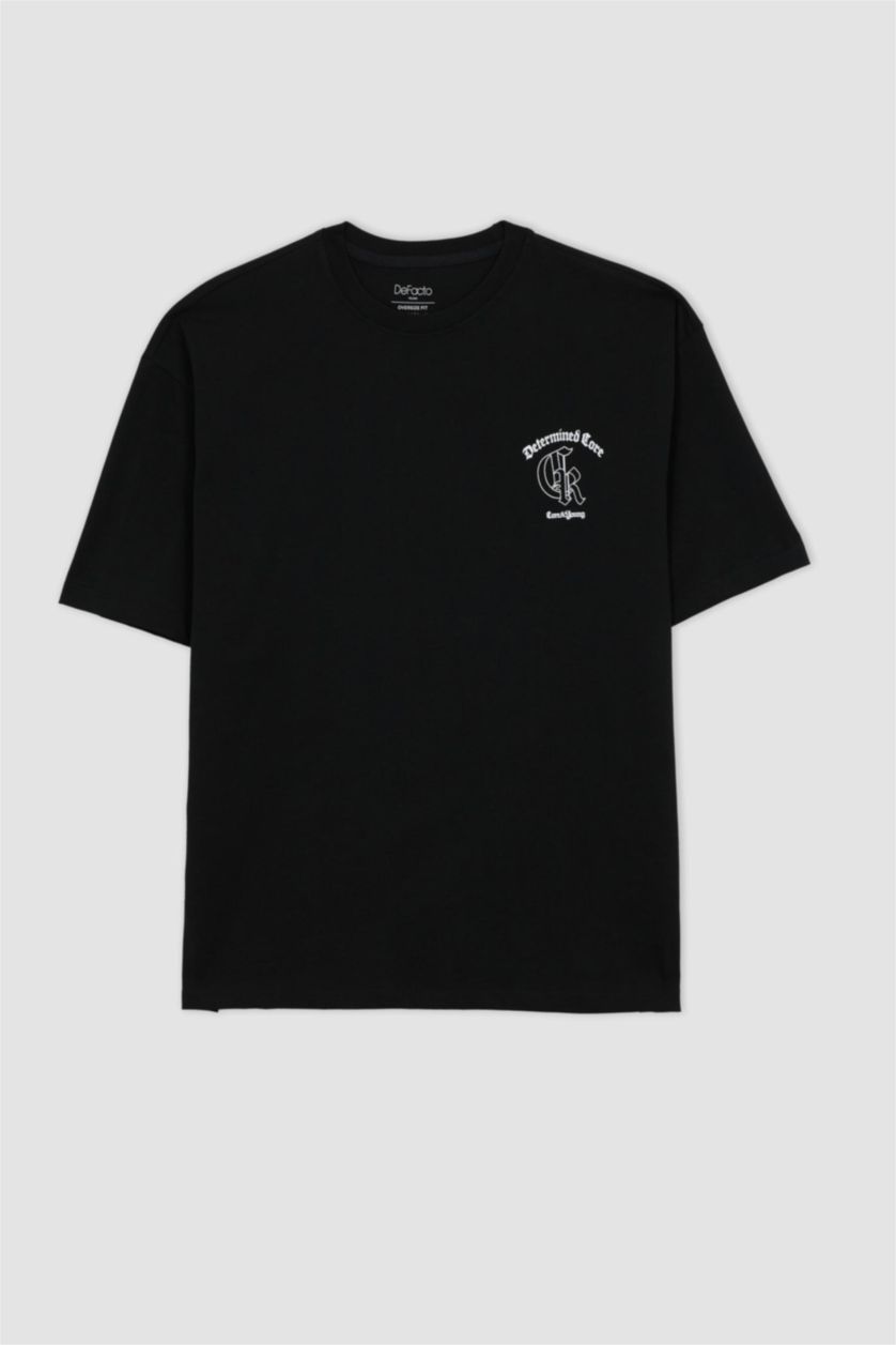 HOMME Noir T-Shirt Ample İmprimé À Col Rond