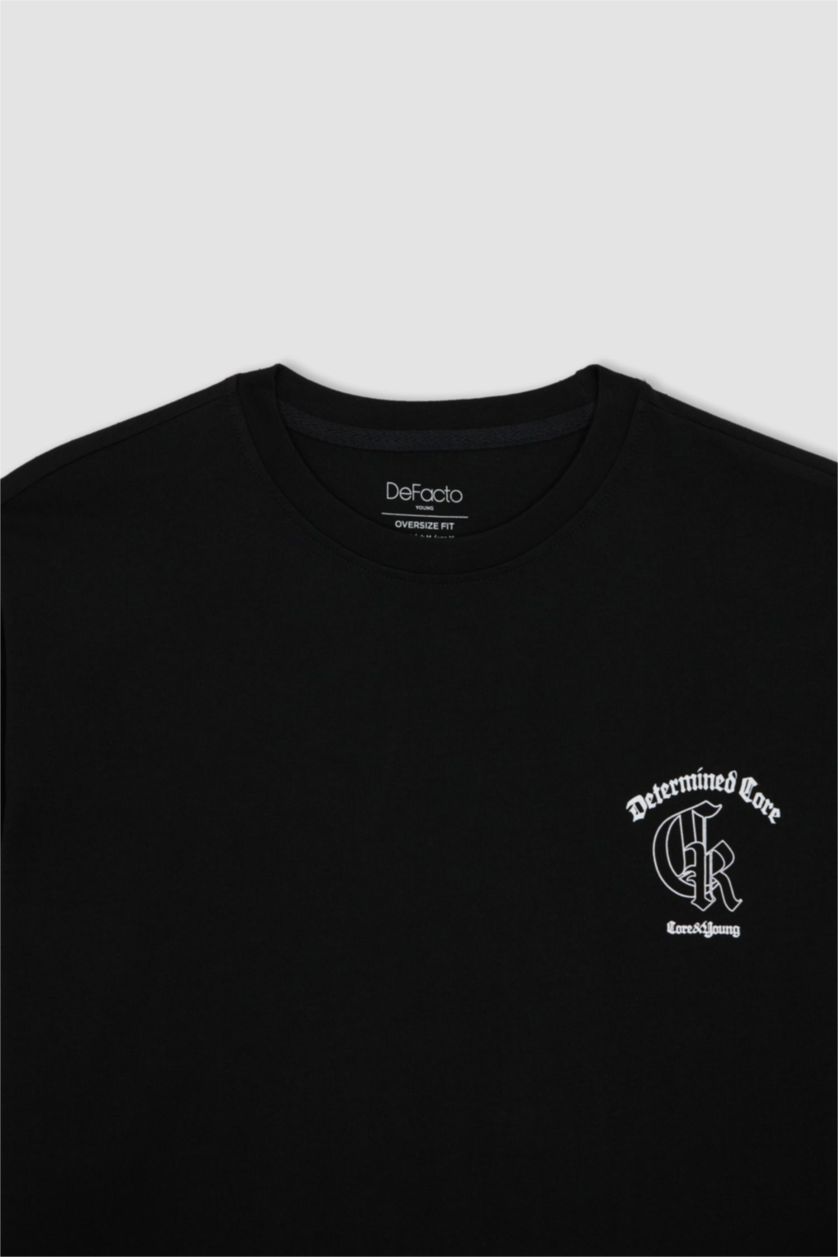 HOMME Noir T-Shirt Ample İmprimé À Col Rond