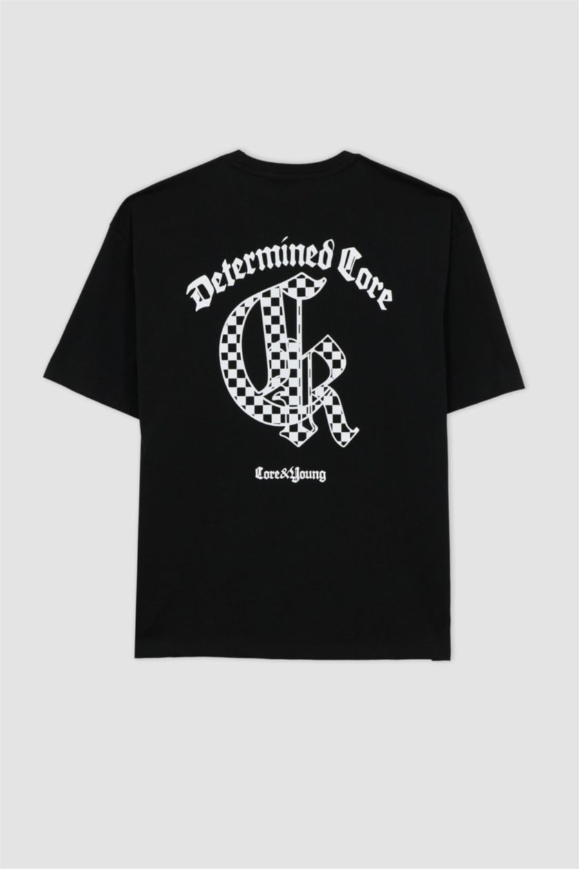 HOMME Noir T-Shirt Ample İmprimé À Col Rond