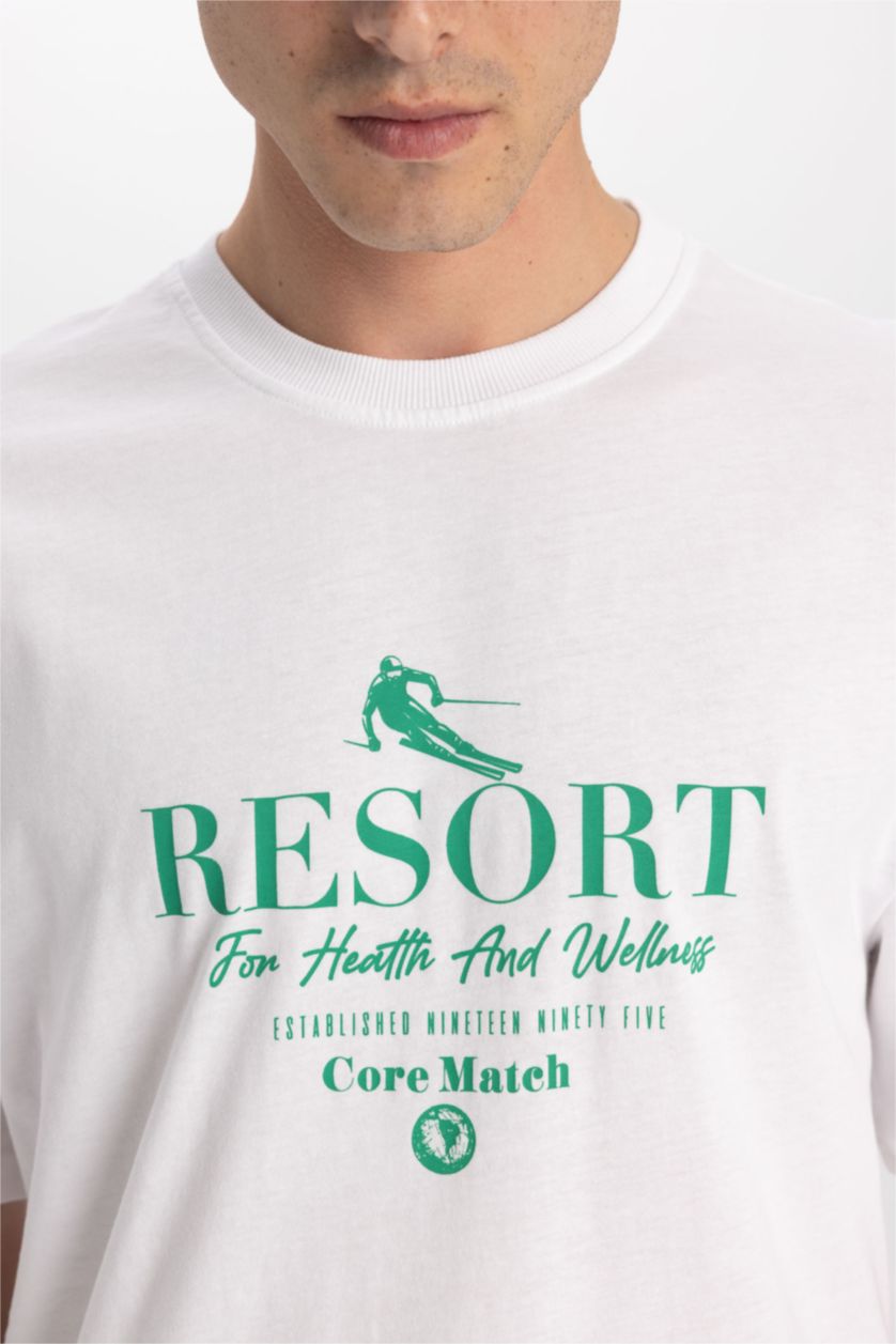 رجال أبيض تيشيرت قطن قصة مريحة برقبة مستديرة