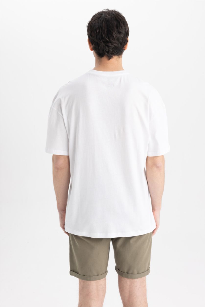 رجال أبيض تيشيرت قطن قصة مريحة برقبة مستديرة