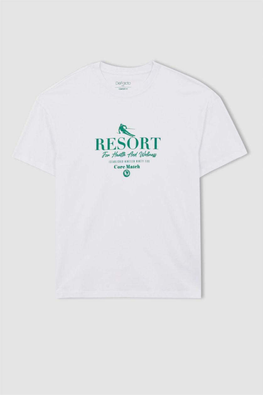 رجال أبيض تيشيرت قطن قصة مريحة برقبة مستديرة