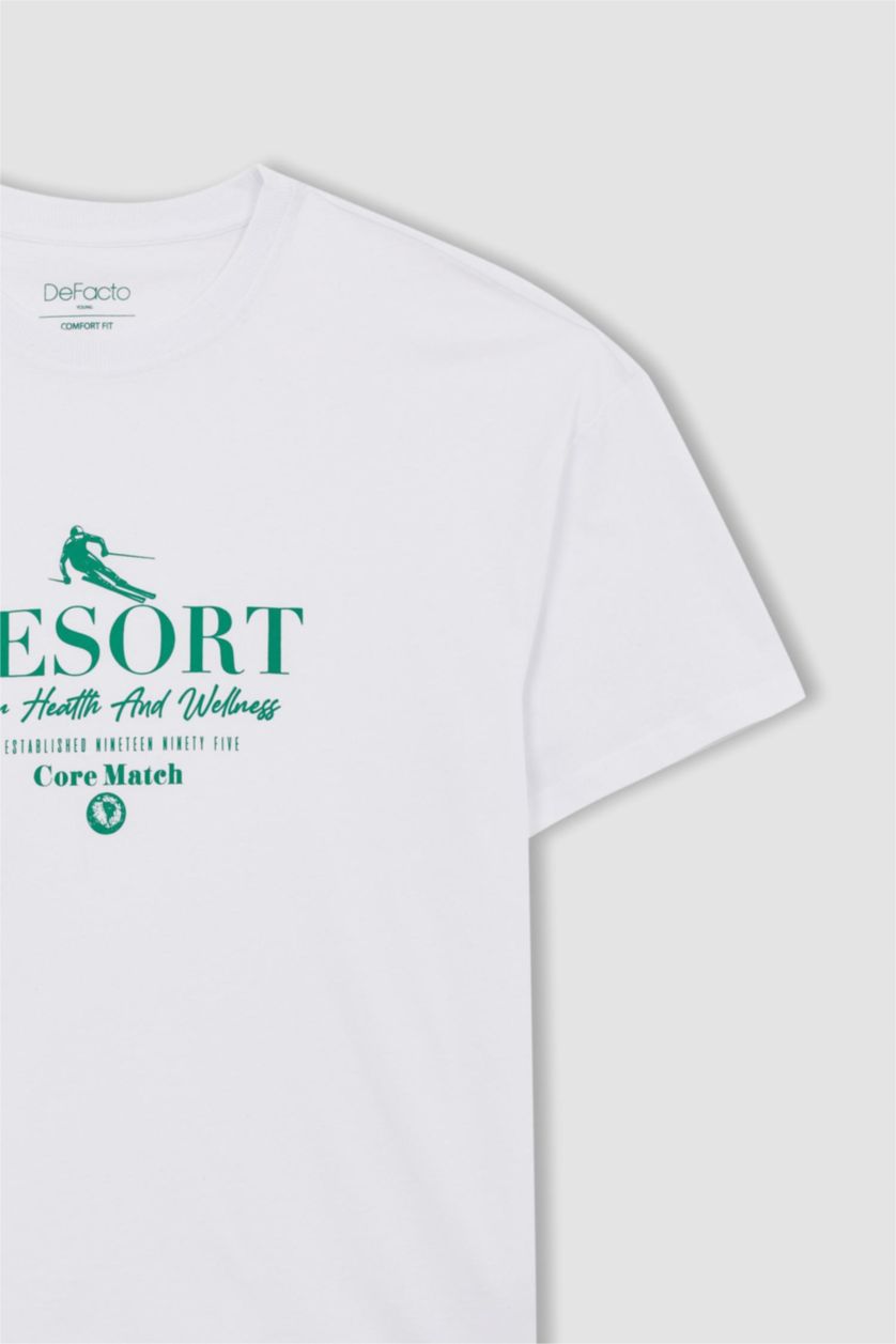 رجال أبيض تيشيرت قطن قصة مريحة برقبة مستديرة