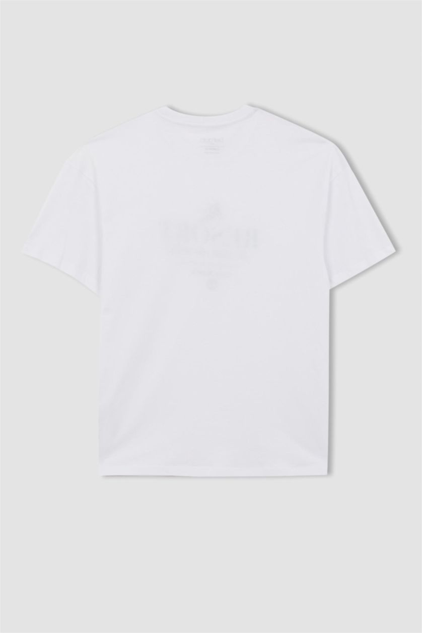 رجال أبيض تيشيرت قطن قصة مريحة برقبة مستديرة