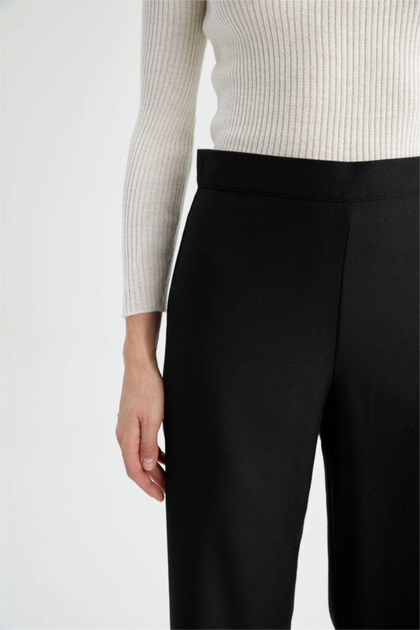 نساء أسود بنطلون قصة مستقيمة بخصر عادي برجل عريض