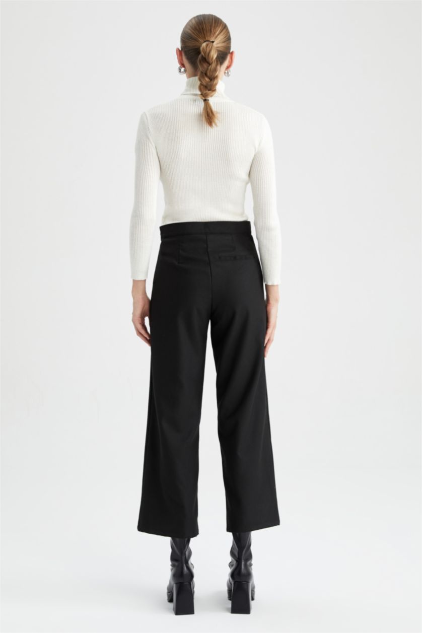 نساء أسود بنطلون قصة مستقيمة بخصر عادي برجل عريض