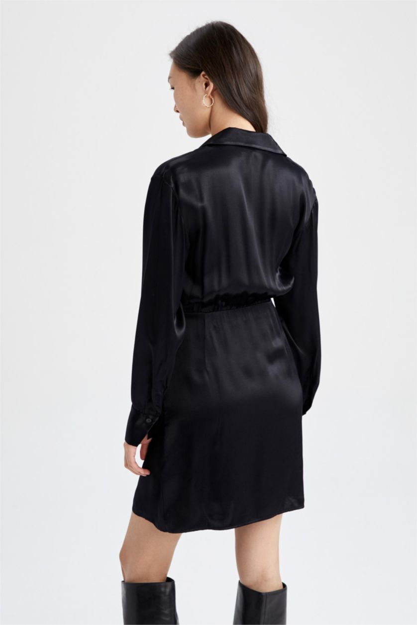 WOMAN Black Anvelop Skirt V-Neck Satin Mini Dress