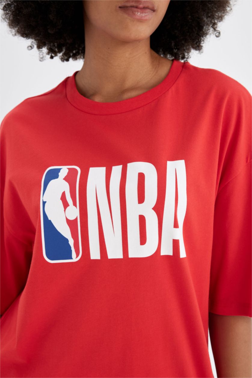 Kadın Kırmızı DeFactoFit NBA Boxy Fit Kısa Kollu %100 Pamuk Tişört