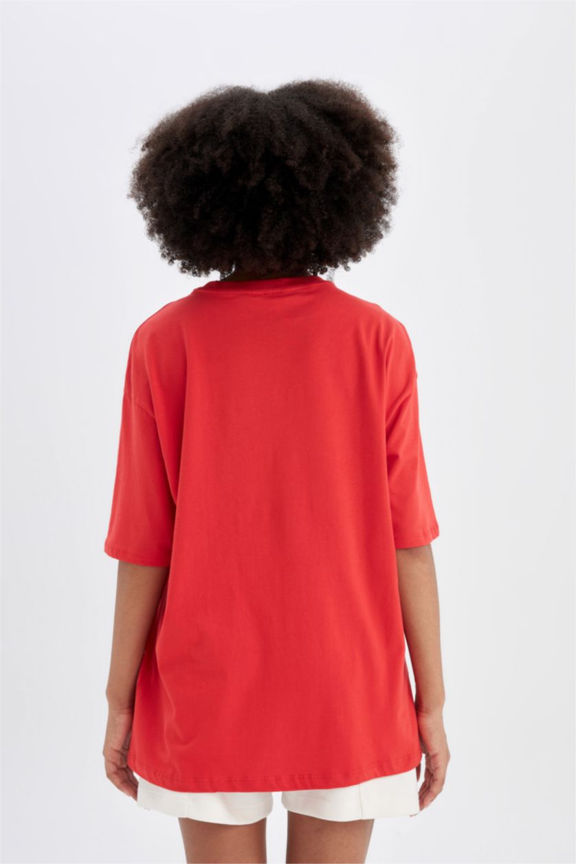 Kadın Kırmızı DeFactoFit NBA Boxy Fit Kısa Kollu %100 Pamuk Tişört