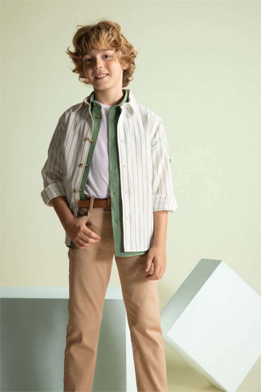 GARÇONS Écru Chemises à manches longues Look Lin Col Polo Garçon