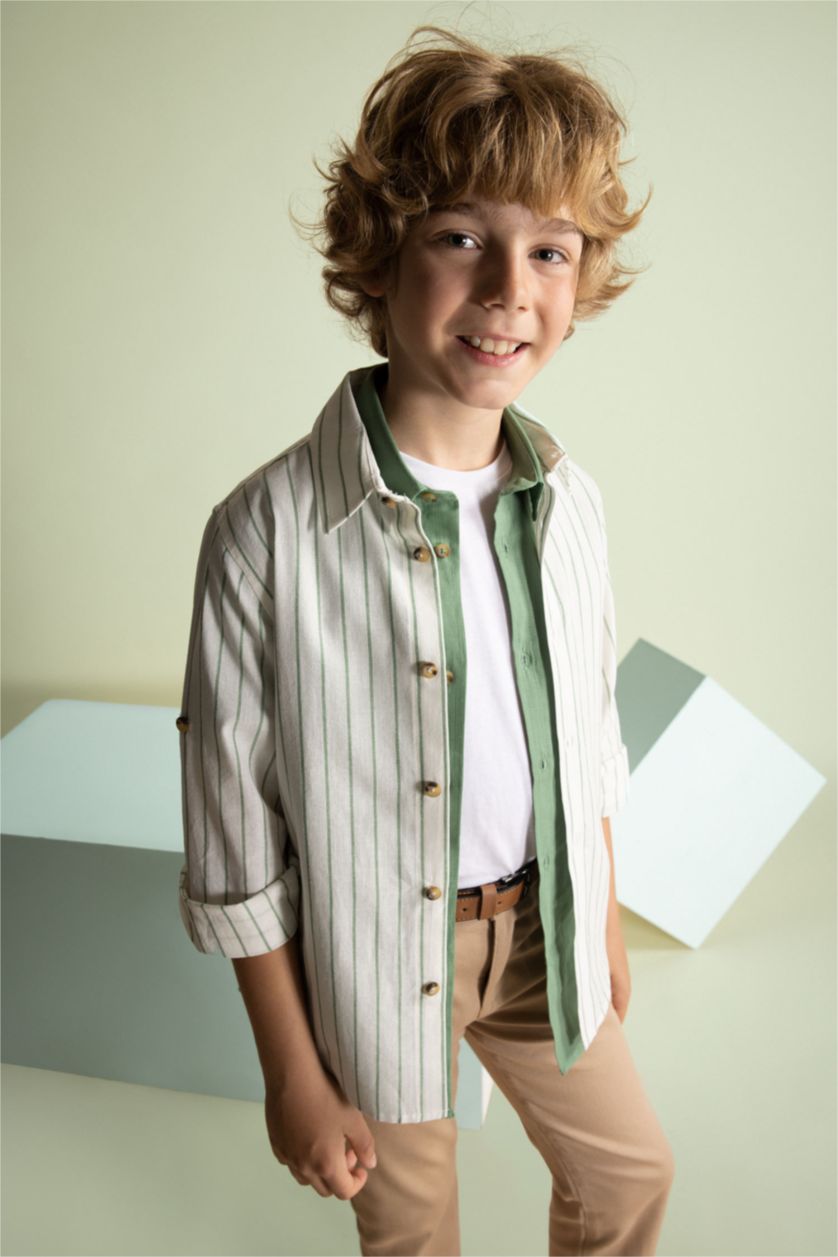 GARÇONS Écru Chemises à manches longues Look Lin Col Polo Garçon