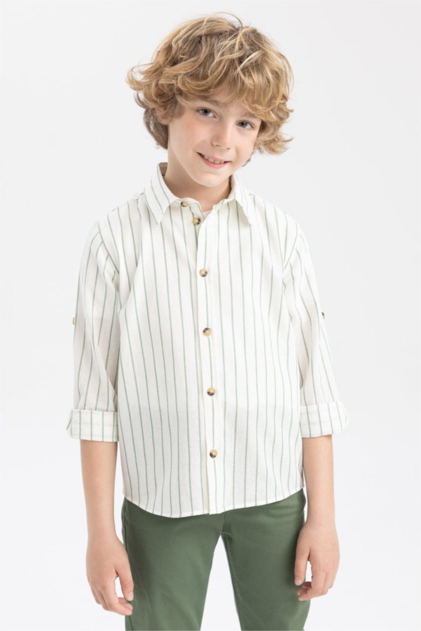 GARÇONS Écru Chemises à manches longues Look Lin Col Polo Garçon