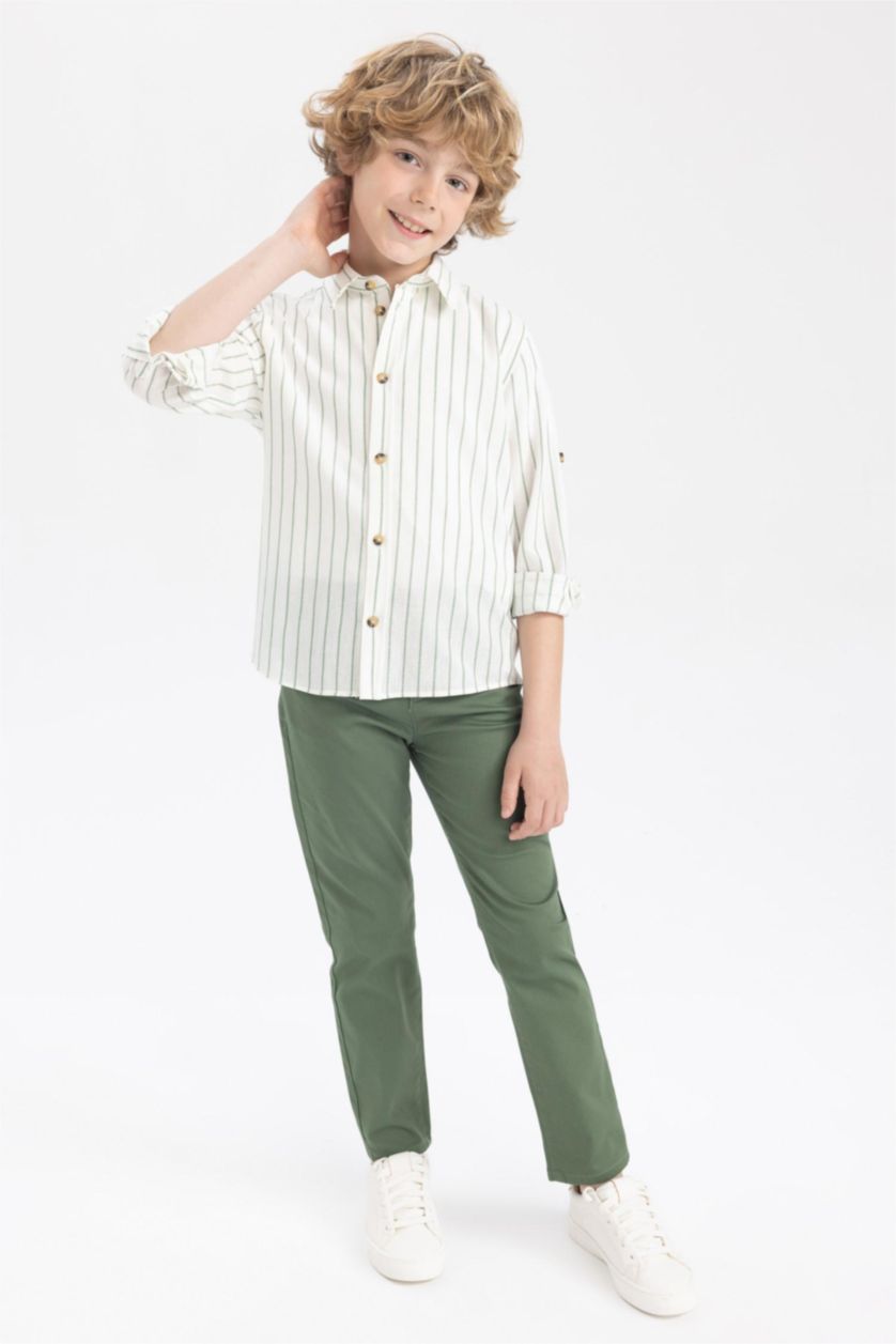 GARÇONS Écru Chemises à manches longues Look Lin Col Polo Garçon