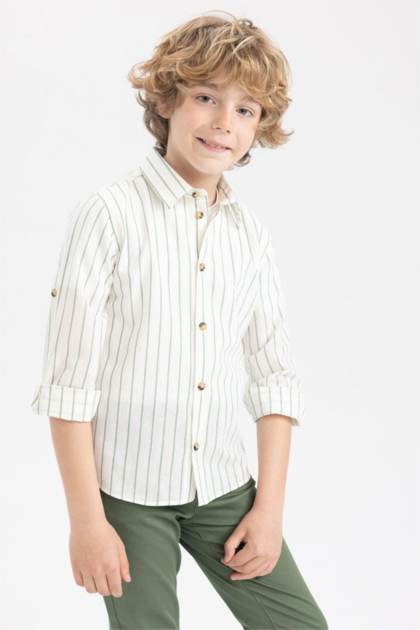 GARÇONS Écru Chemises à manches longues Look Lin Col Polo Garçon
