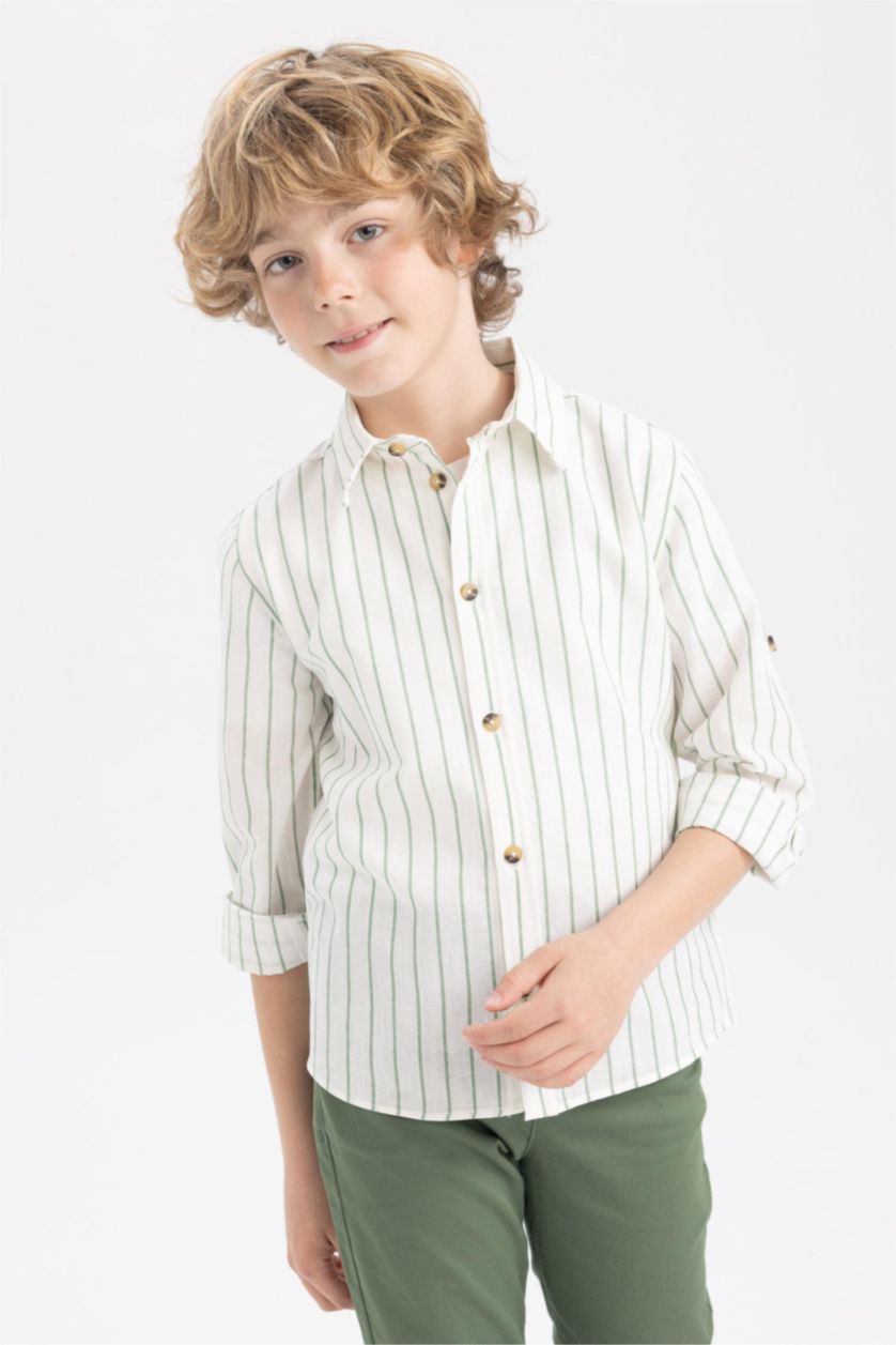 GARÇONS Écru Chemises à manches longues Look Lin Col Polo Garçon