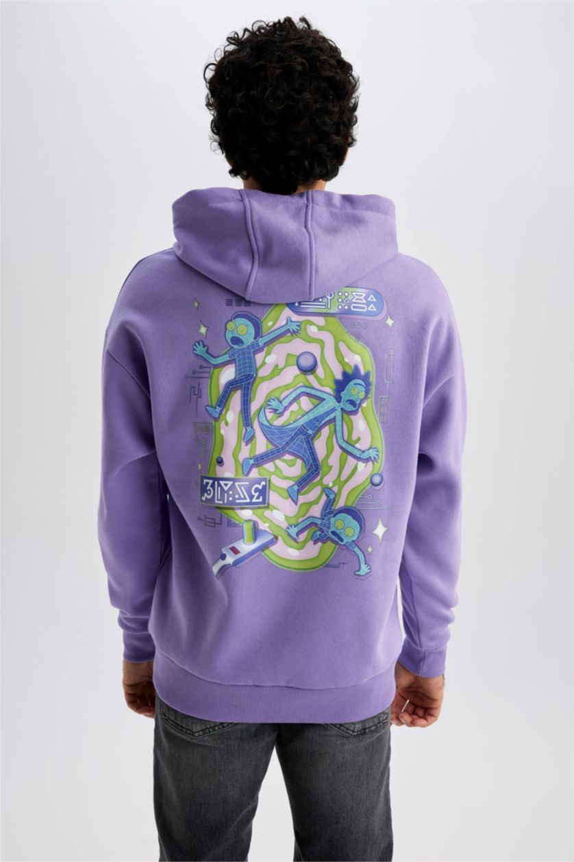 HOMME Violet Sweat À Capuche Coupe Oversize Rick Et Morty