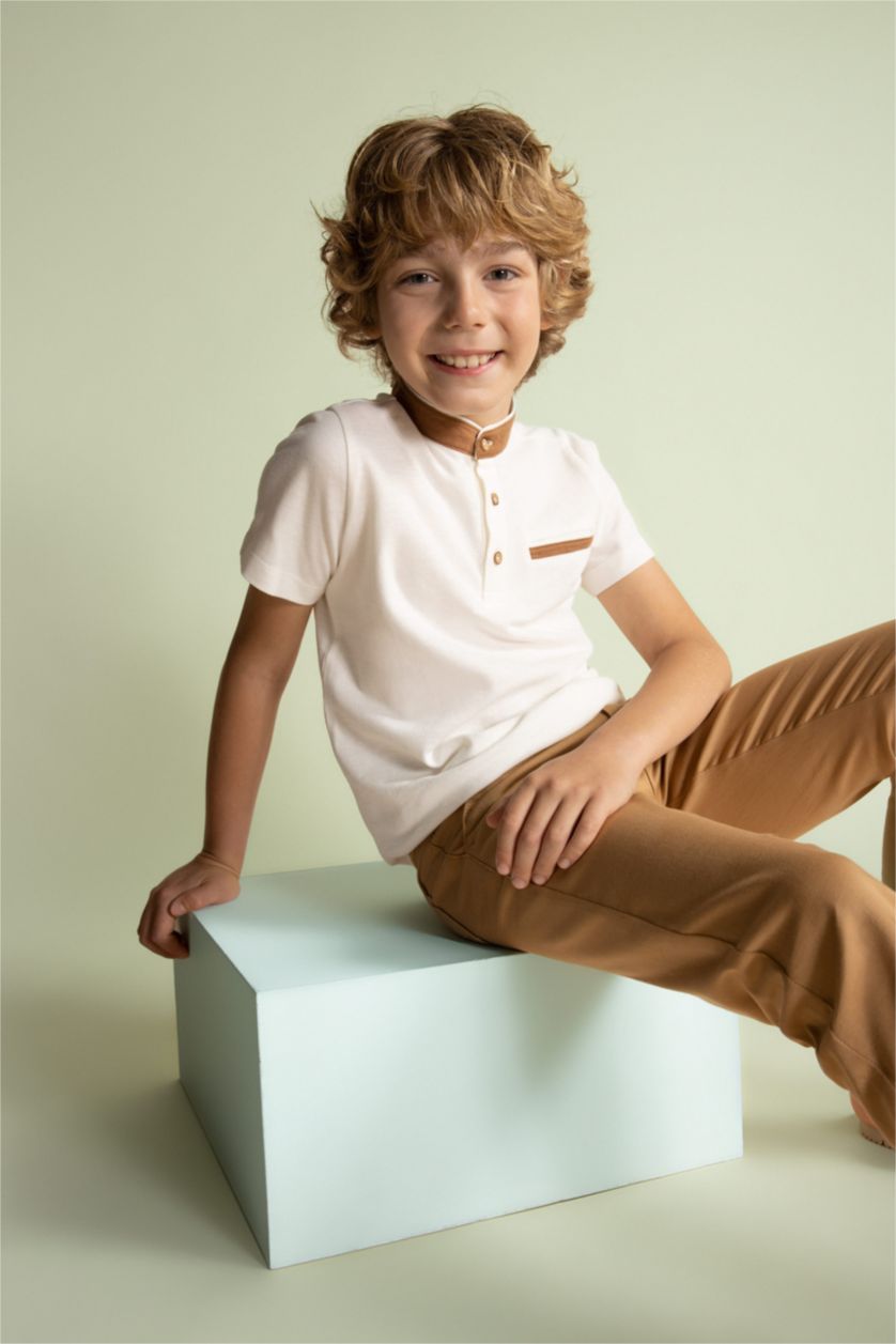 GARÇONS Écru T-shirt Polo à manches courtes en piqué pour garçon