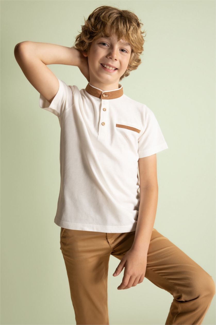 GARÇONS Écru T-shirt Polo à manches courtes en piqué pour garçon