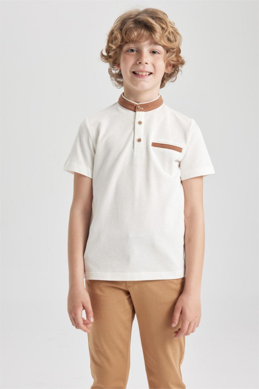 GARÇONS Écru T-shirt Polo à manches courtes en piqué pour garçon