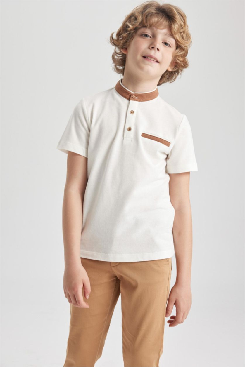 GARÇONS Écru T-shirt Polo à manches courtes en piqué pour garçon