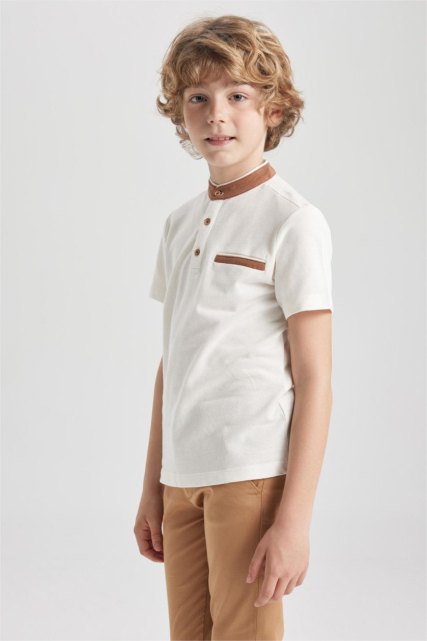 GARÇONS Écru T-shirt Polo à manches courtes en piqué pour garçon