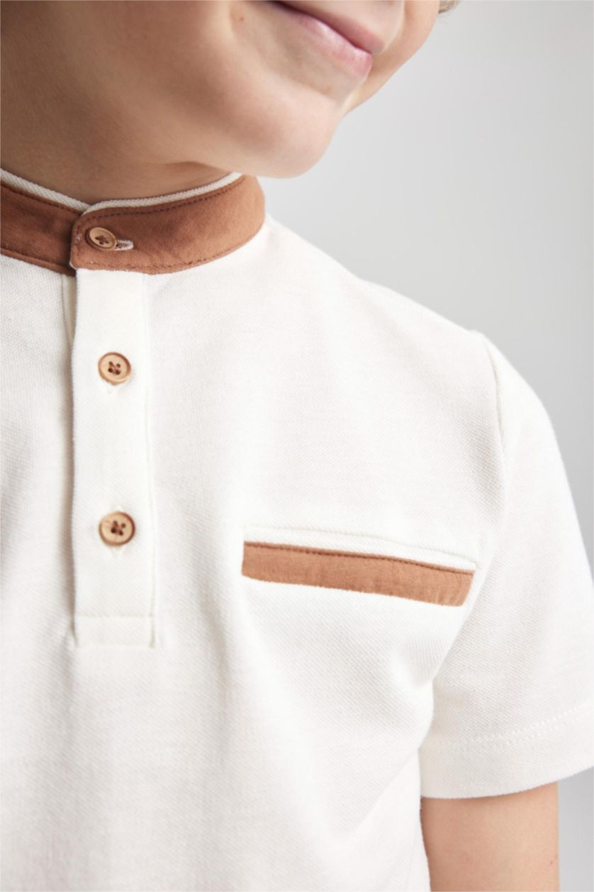 GARÇONS Écru T-shirt Polo à manches courtes en piqué pour garçon