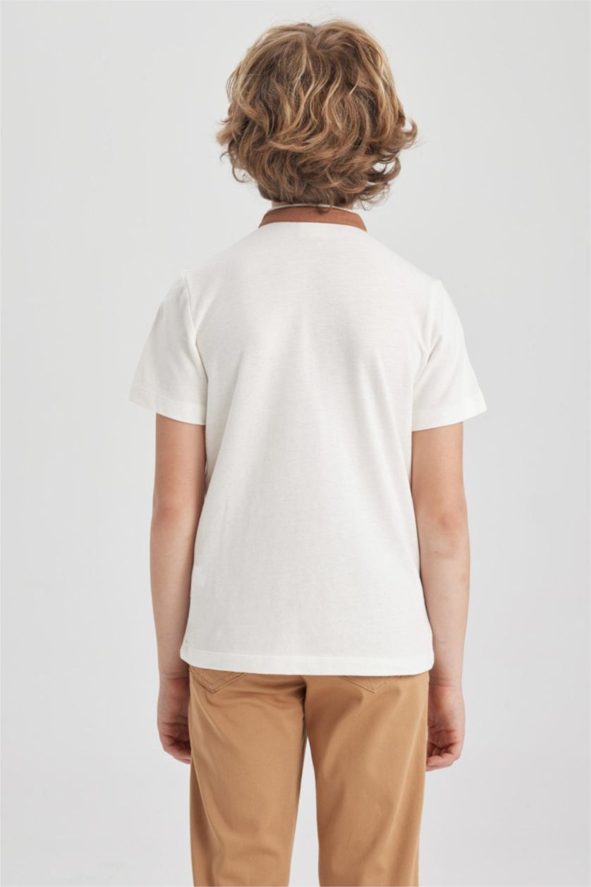 GARÇONS Écru T-shirt Polo à manches courtes en piqué pour garçon