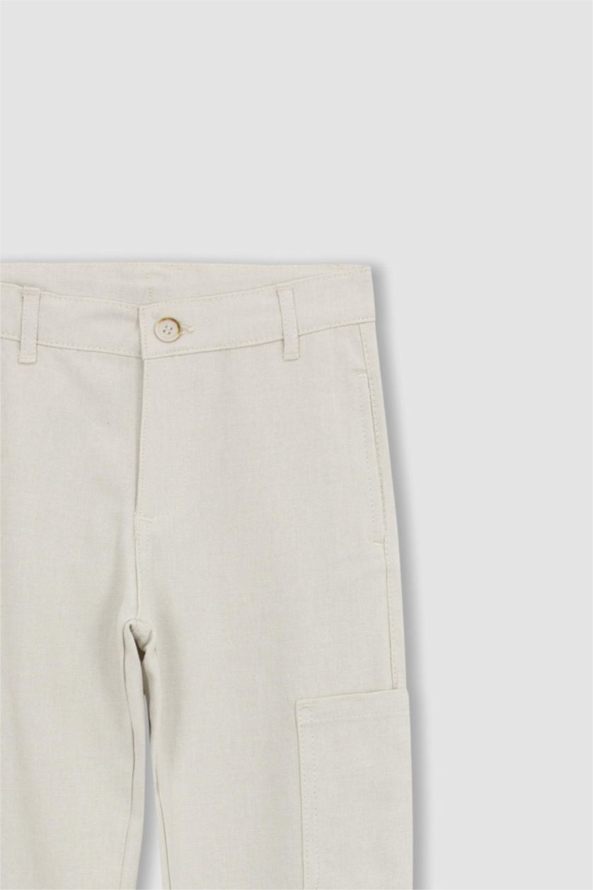 أولاد بيج فاتح بنطلون كتاني بقصة عادية بجيب كارجو