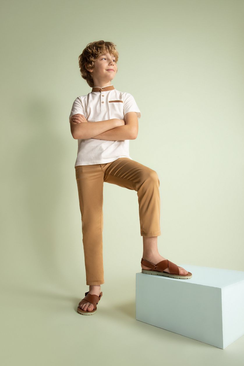 BOYS & TEENS Beige Boy Regular Fit Gabardine Trousers