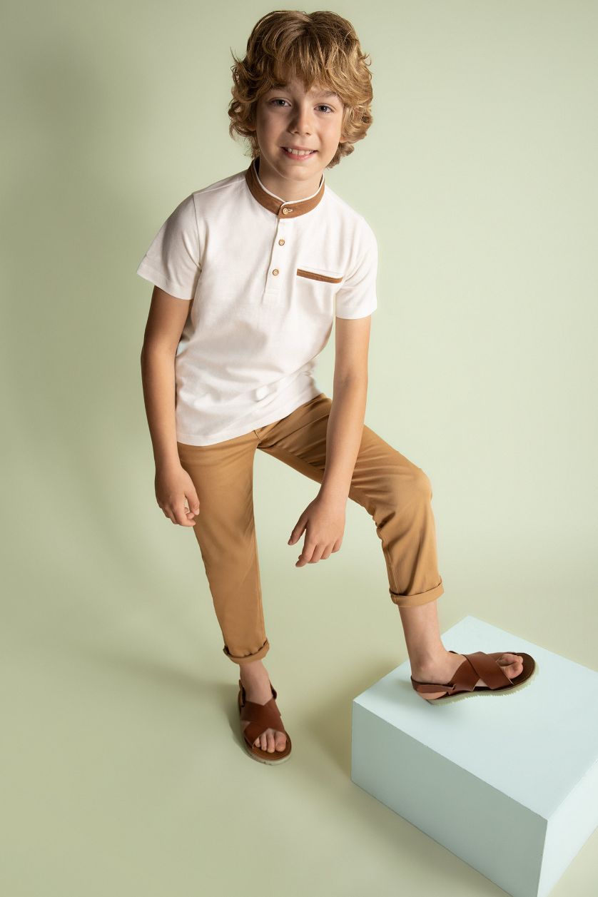 BOYS & TEENS Beige Boy Regular Fit Gabardine Trousers