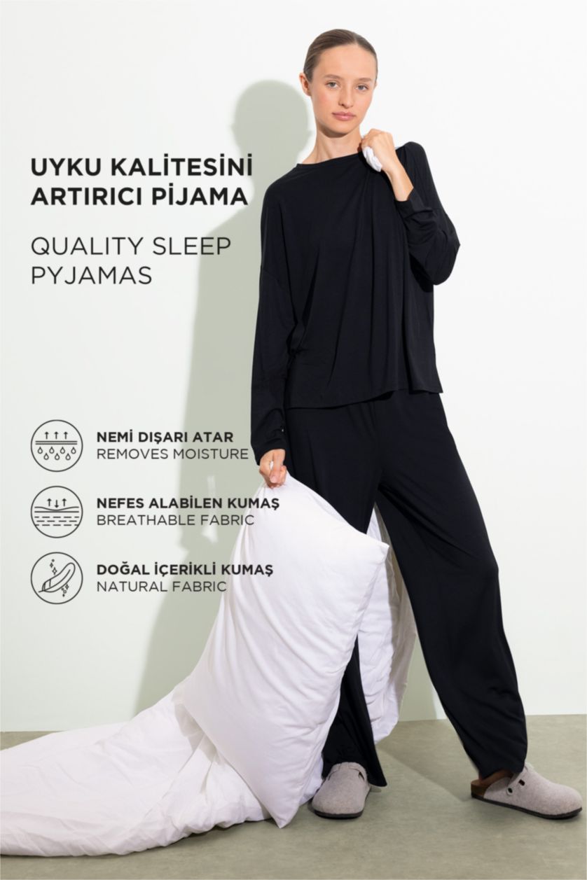 WOMAN Black Fall in Love Bamboo Natural Fiber Pajama Top