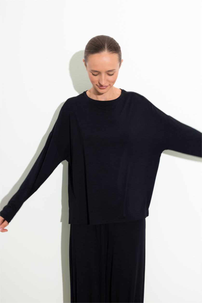 WOMAN Black Fall in Love Bamboo Natural Fiber Pajama Top