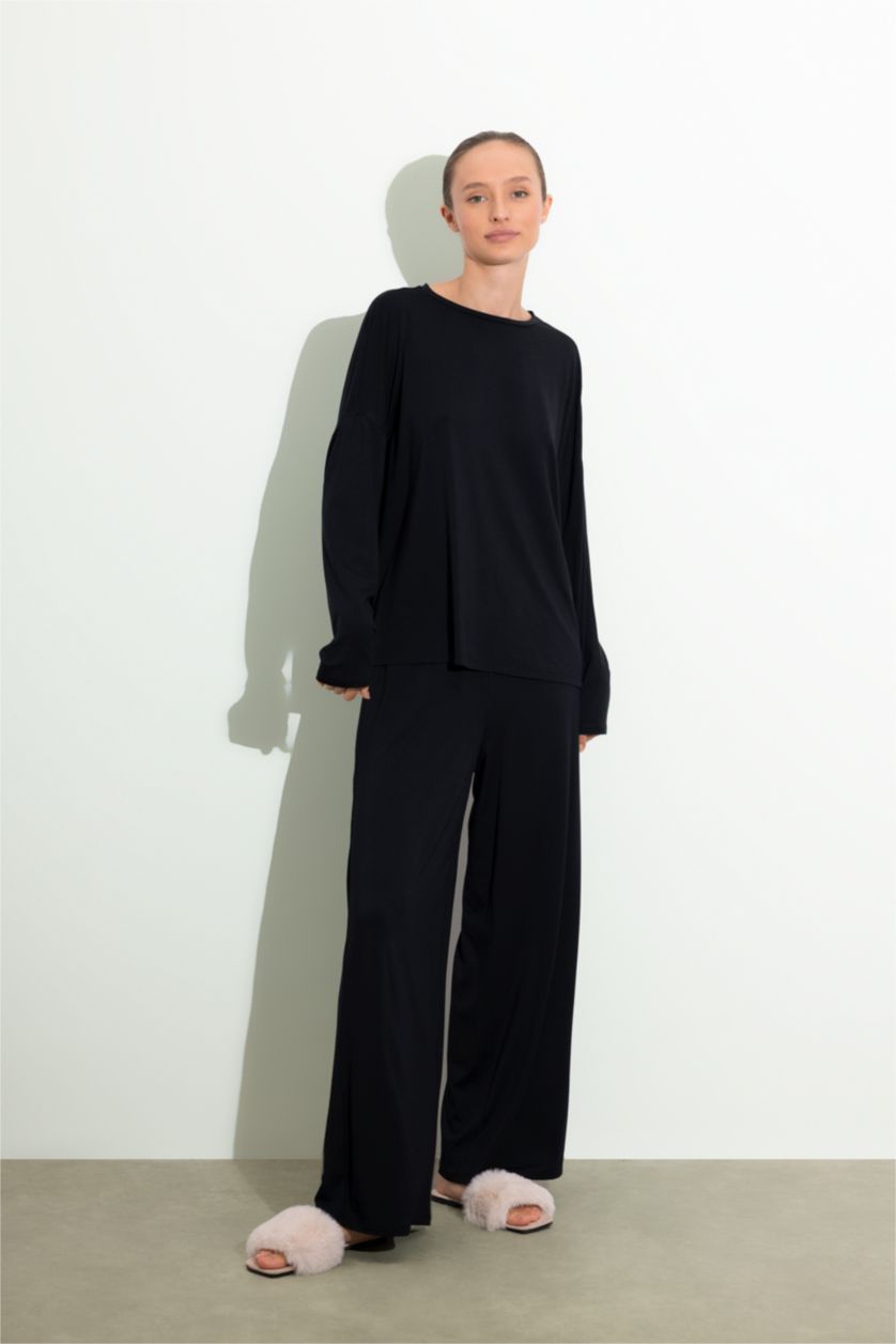 WOMAN Black Fall in Love Bamboo Natural Fiber Pajama Top