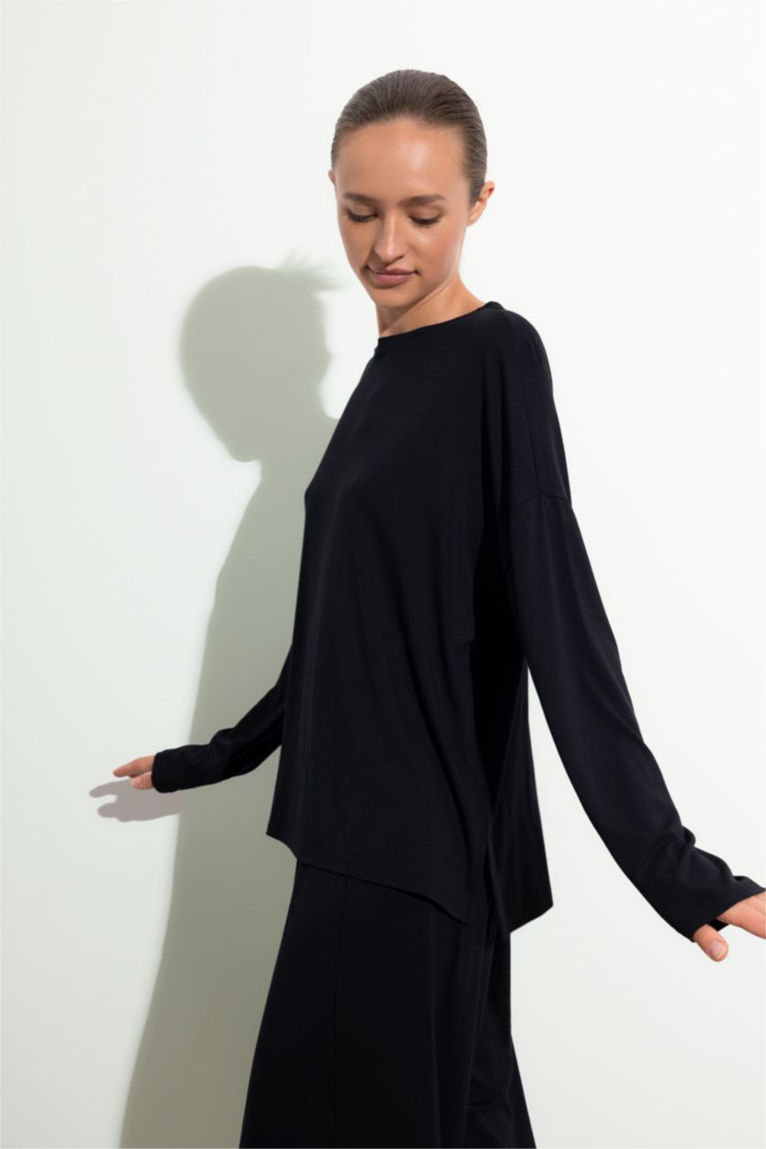 WOMAN Black Fall in Love Bamboo Natural Fiber Pajama Top