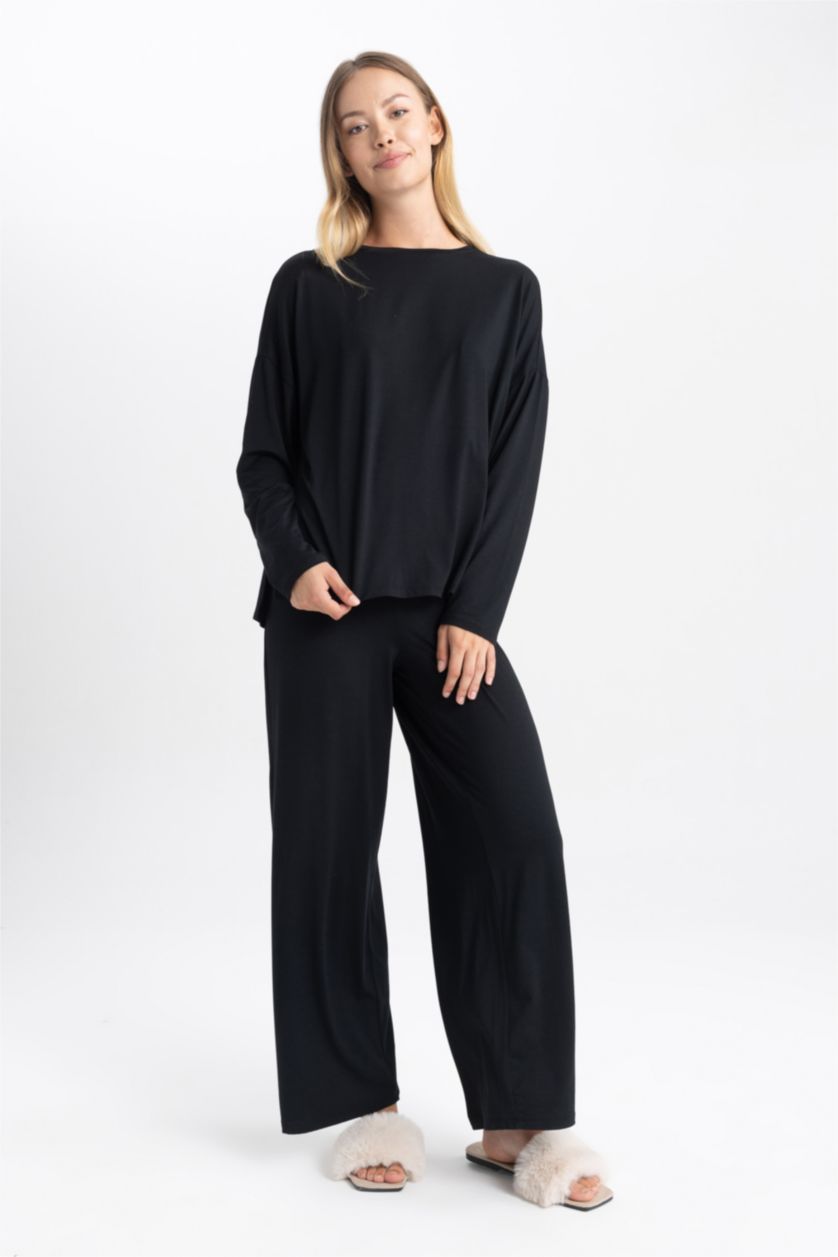 WOMAN Black Fall in Love Bamboo Natural Fiber Pajama Top
