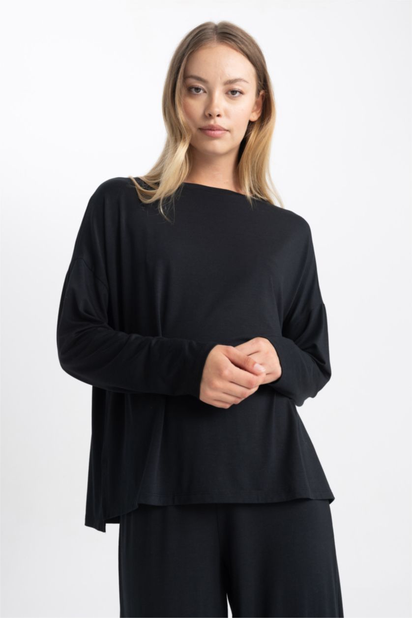 WOMAN Black Fall in Love Bamboo Natural Fiber Pajama Top